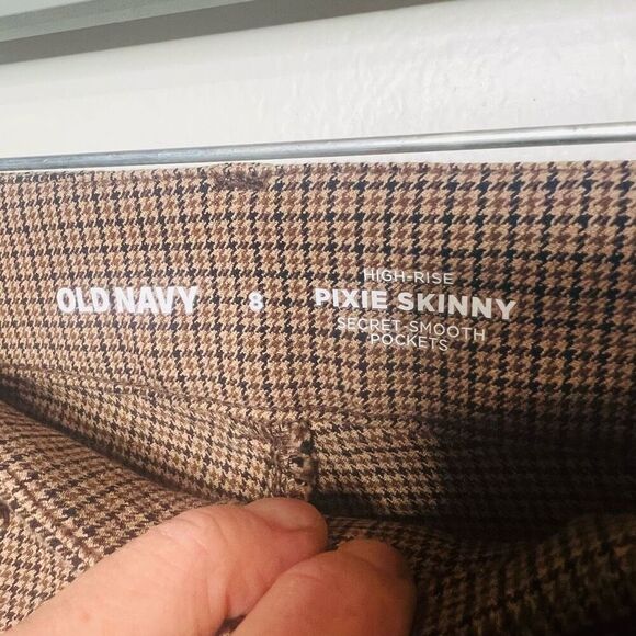 Old Navy High Rise Pixie Skinny Pants Gold Brown Houndstooth Sz 8 - Picture 3 of 10